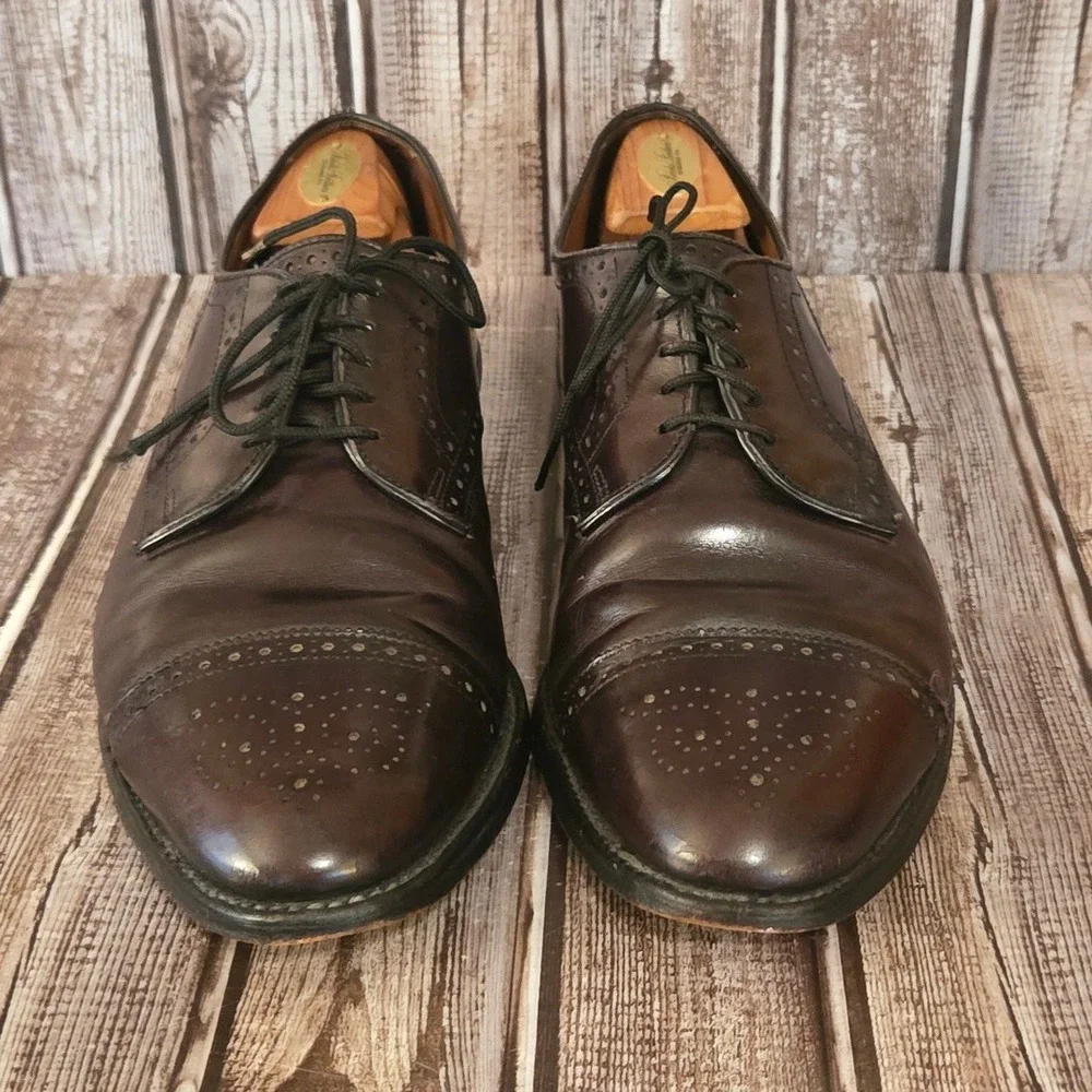 Sz 11 D Allen Edmonds Sanford Burgundy Semi-Brogue Cap Toe Derby Shoes